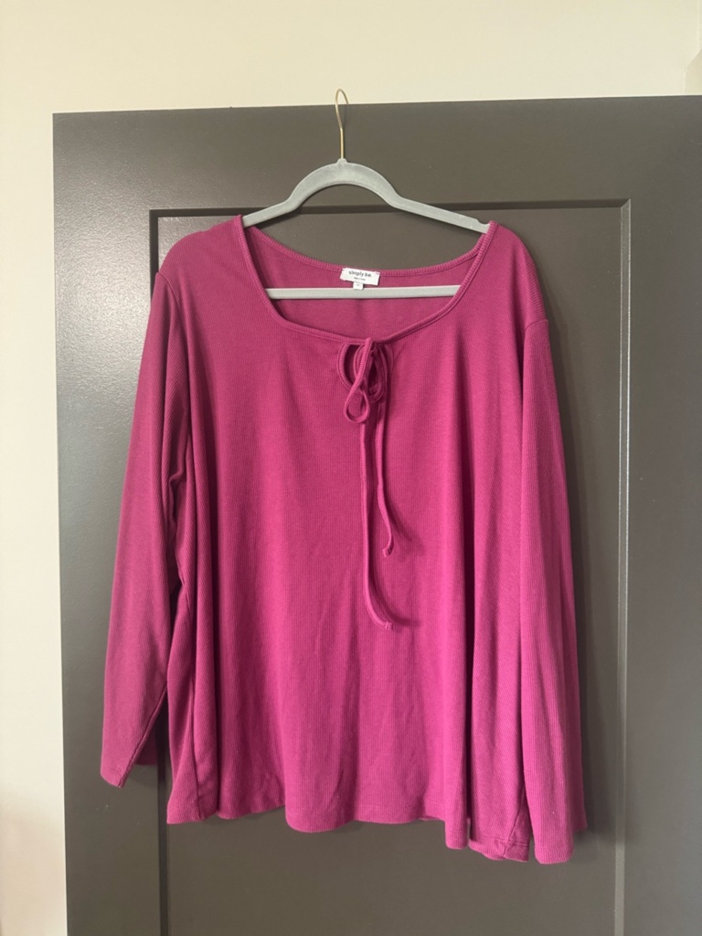 Plus Size Magenta Tie-Neck Long Sleeve Top